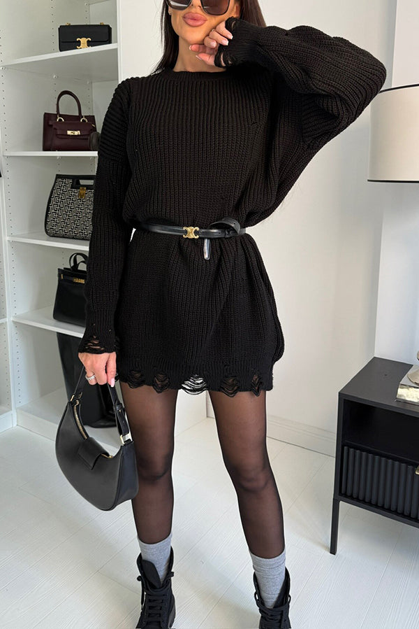 Solid Color Loose Knitted Mid-Length Sweater for Comfort