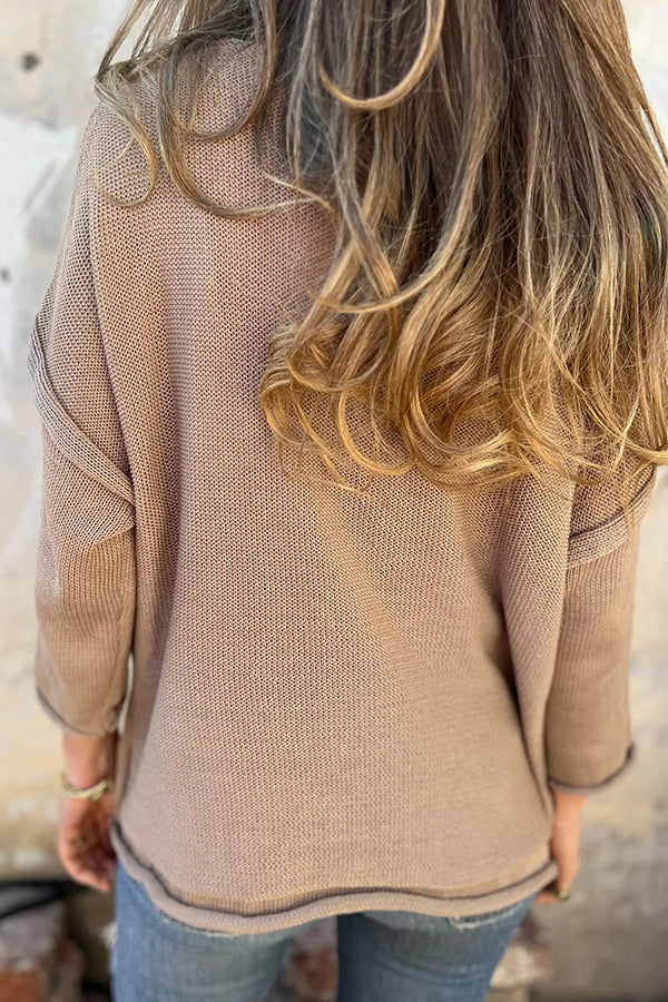 Cozy V-neck Knit Sweater with Pockets for Autumn and Winter