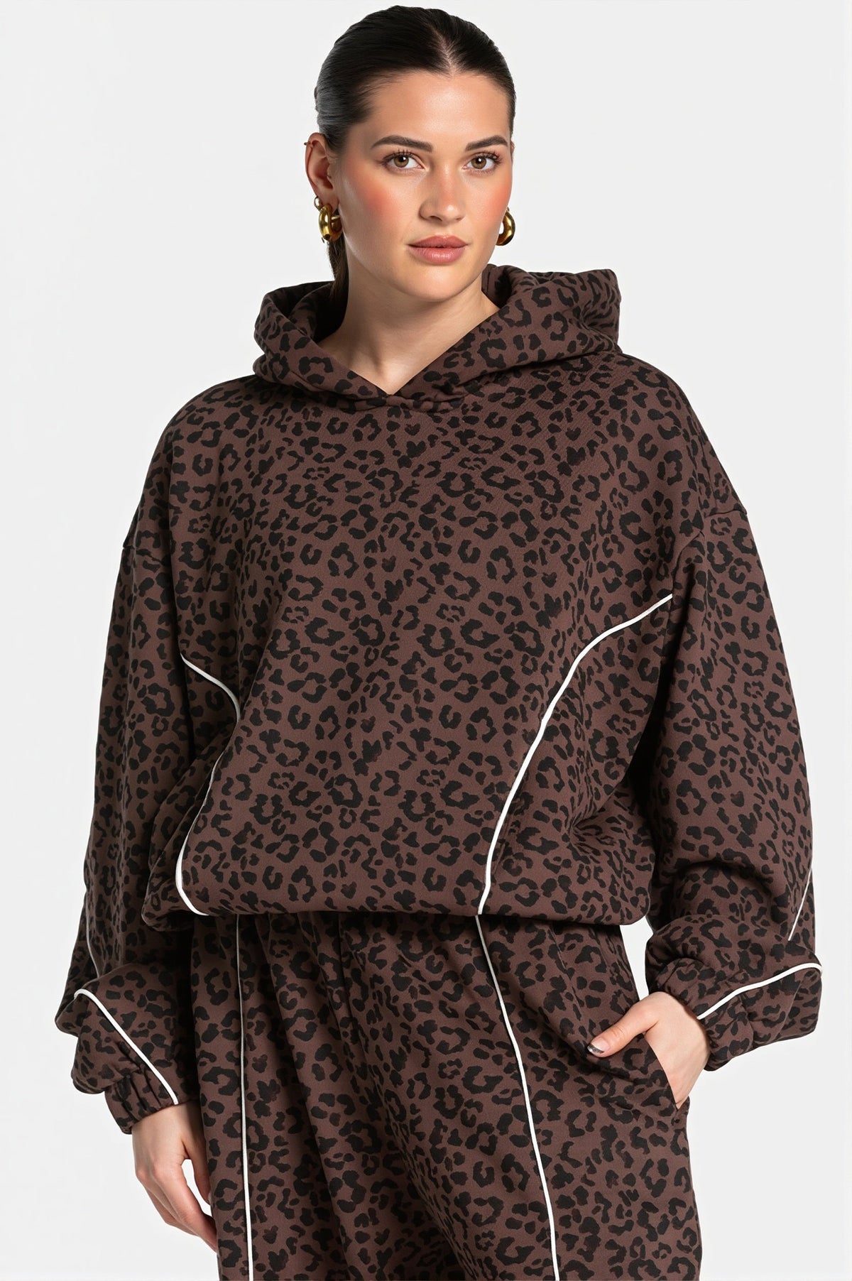 Leopard Hooded Casual Two Piece Set