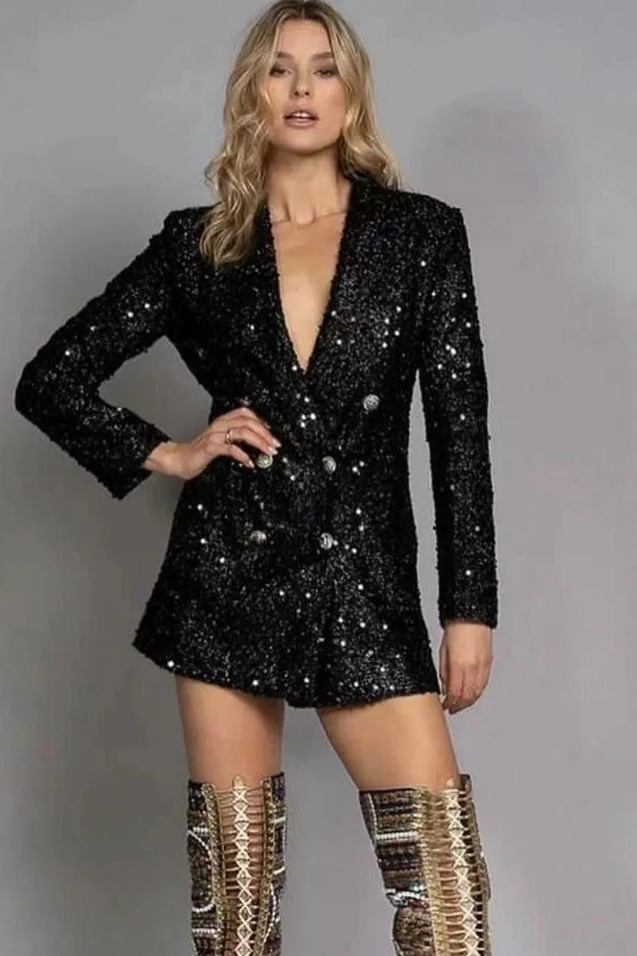 Sequin Double-Breasted Blazer
