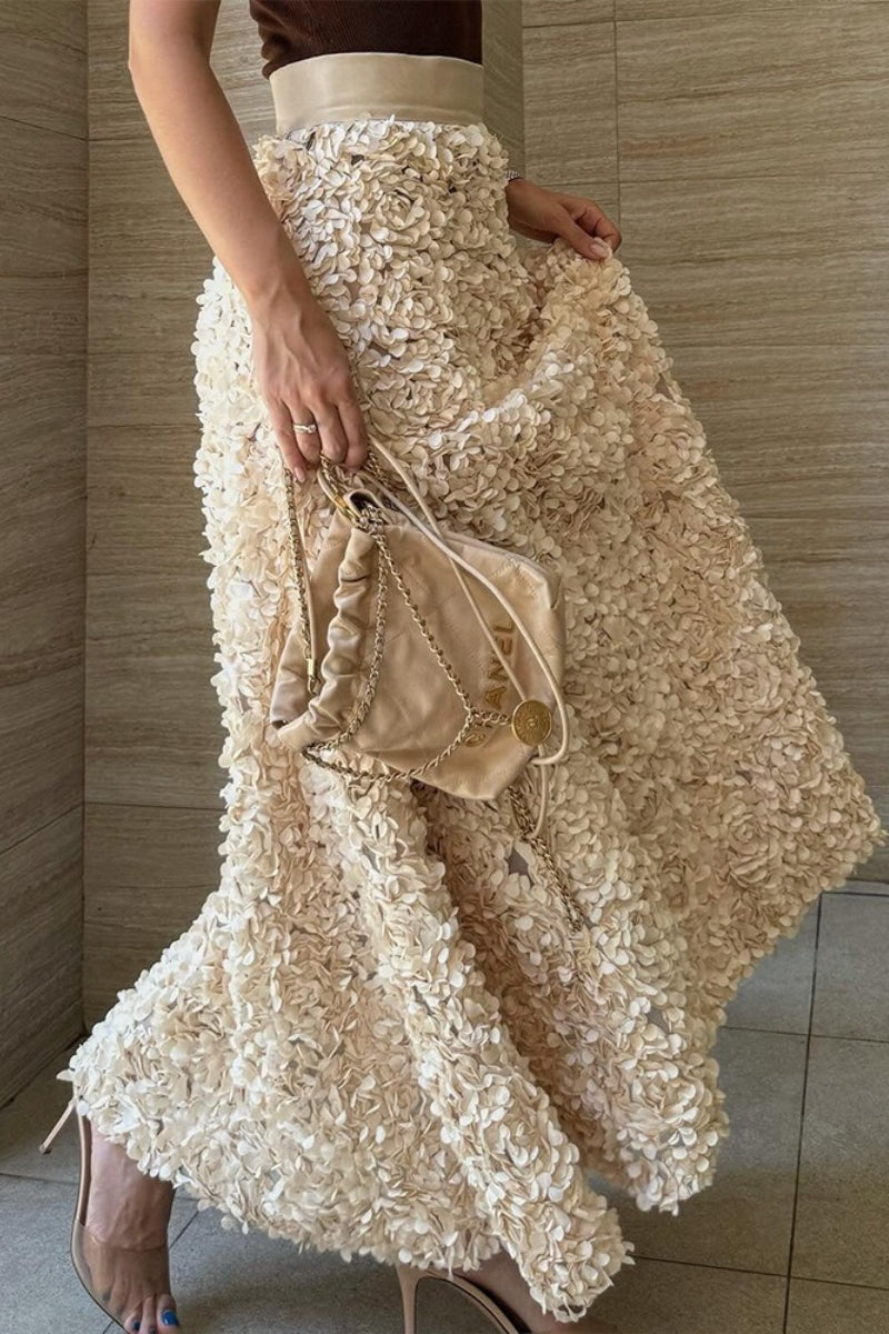 Floral Applique Evening Maxi Skirt