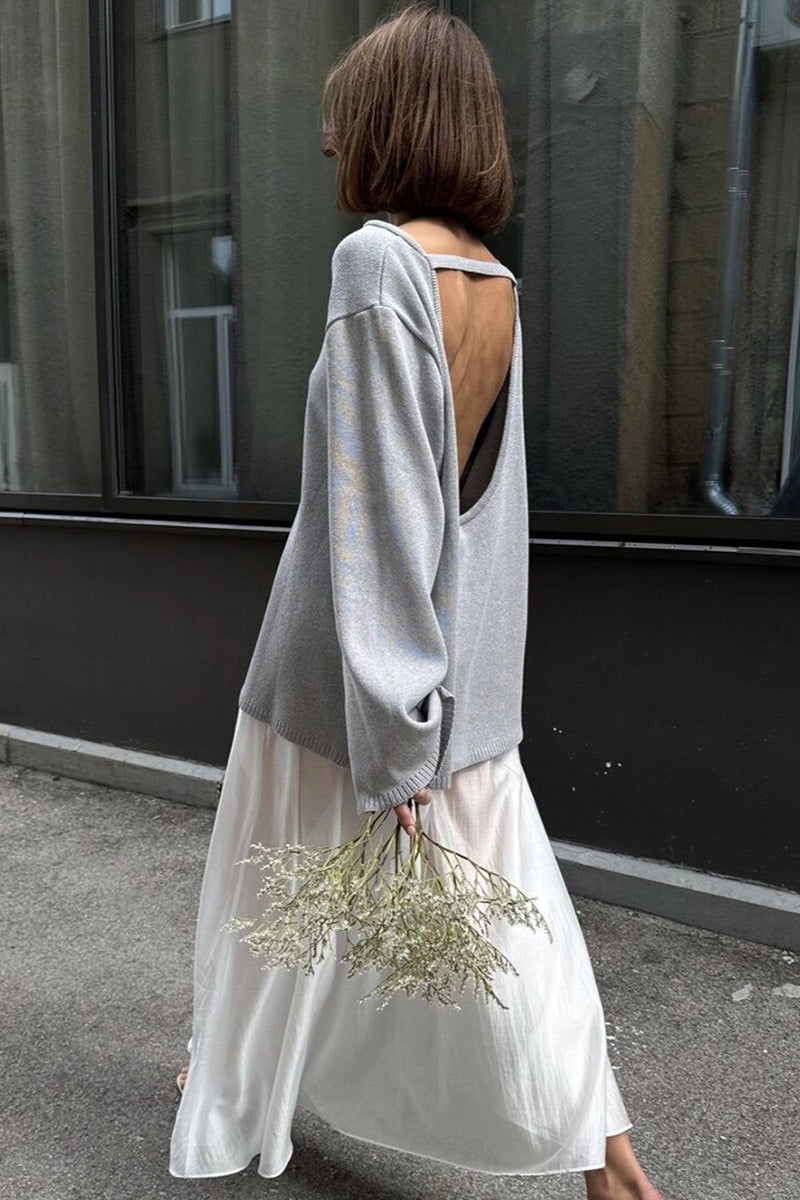 Open Back Boat Neck Knit Sweater