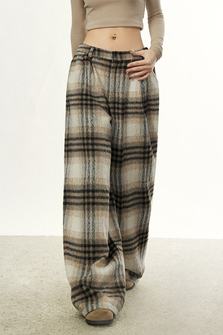 Vintage Wool Plaid Wide-Leg Pants