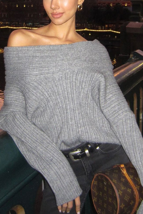 Lady Rin Casual Knitted Sweater with Unique Irregular Collar