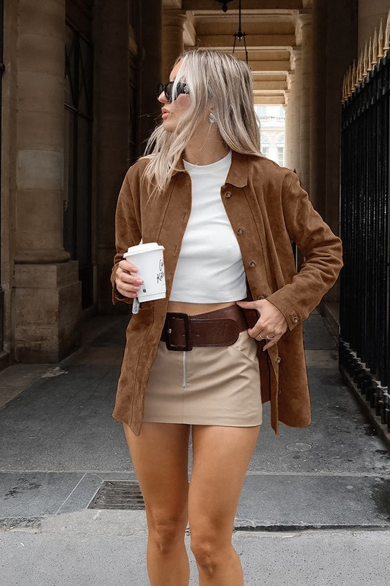 Russet Suede Notch Collar Coat