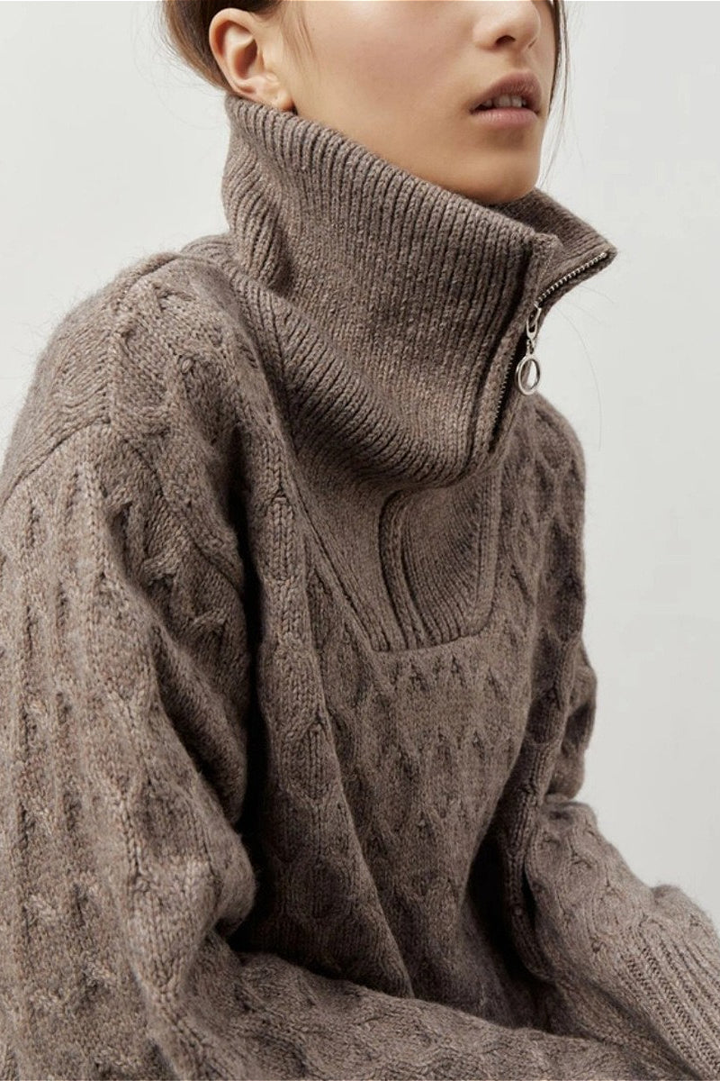 PrincessAce Vintage Chunky Knit Zip Up Sweater for Comfort