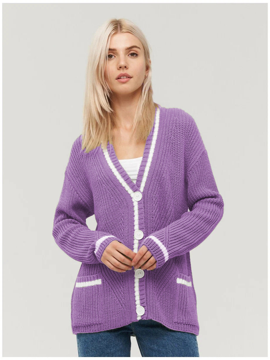 Sophisticated Colorblock Knit Cardigan for Stylish Layering