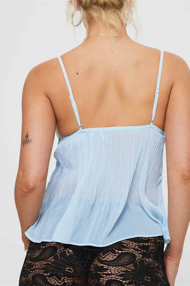 Pleated Bowknot Lace See-through Crop Top