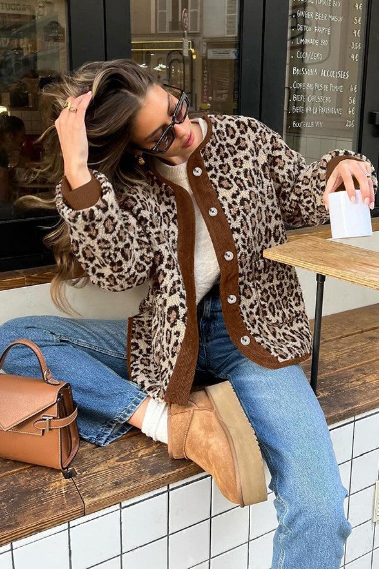 Street Style Leopard Print Sherpa Coat - Fashionpara
