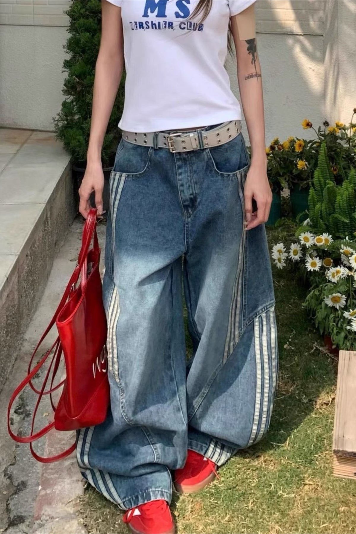 Plus Size Washed Deconstructed Jeans