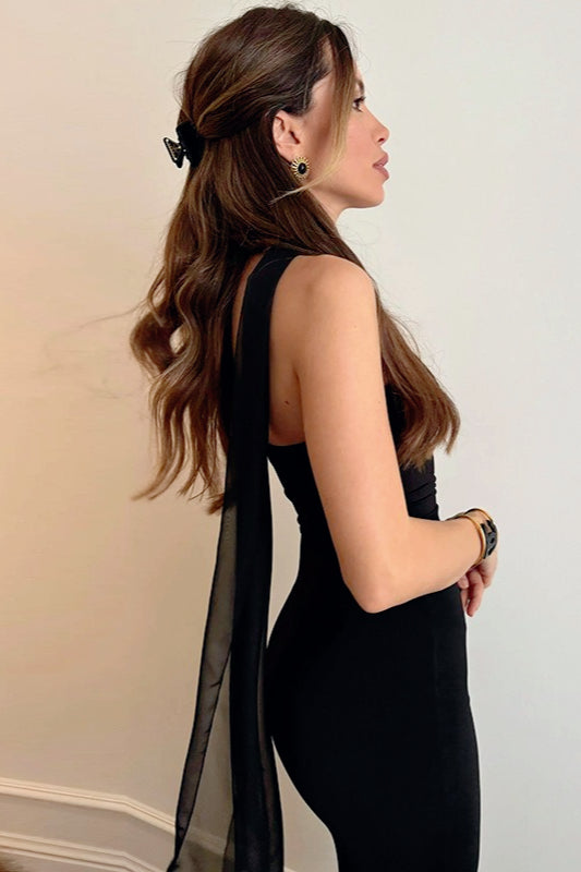Halter Neck Strapless Bow Ruched Bodycon Midi Dress