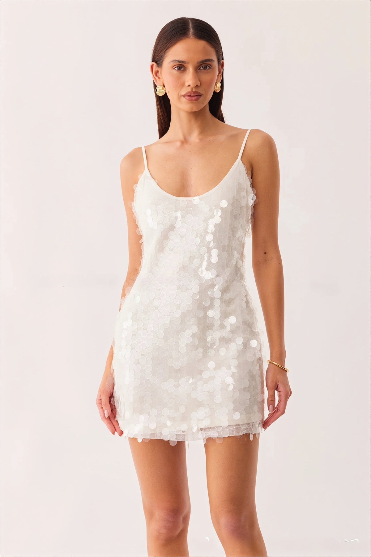 Sequin Spaghetti Strap Tulle Trim Bodycon Mini Dress - View 4