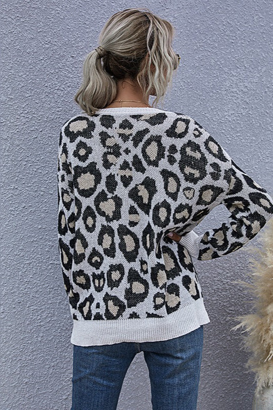 PrincessAce Knit Leopard V-Neck Sweater for Casual Style