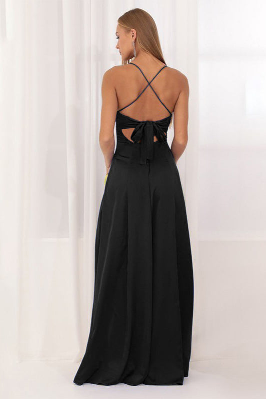 Satin Square Neck High Split Bodycon Party  Dress