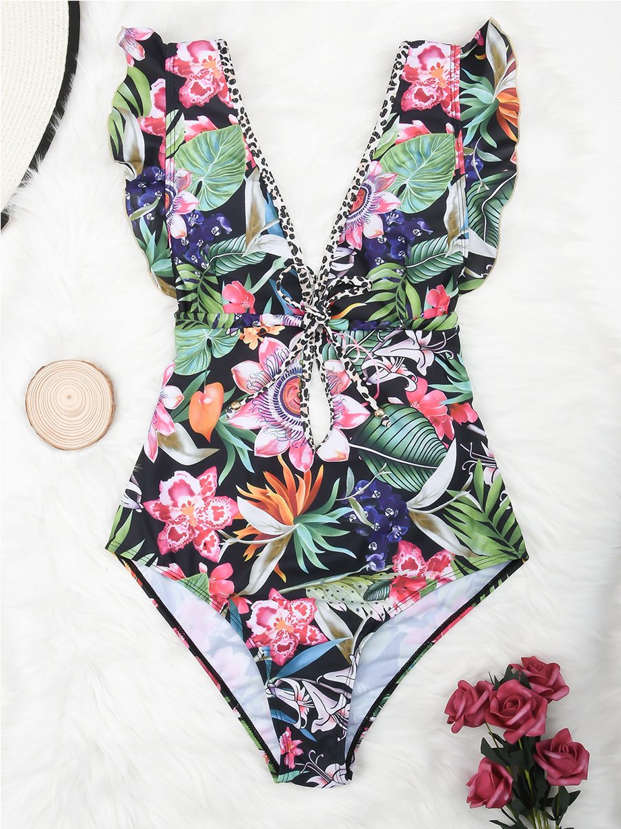 Deep V One Piece Swimsuit - Fashionpara