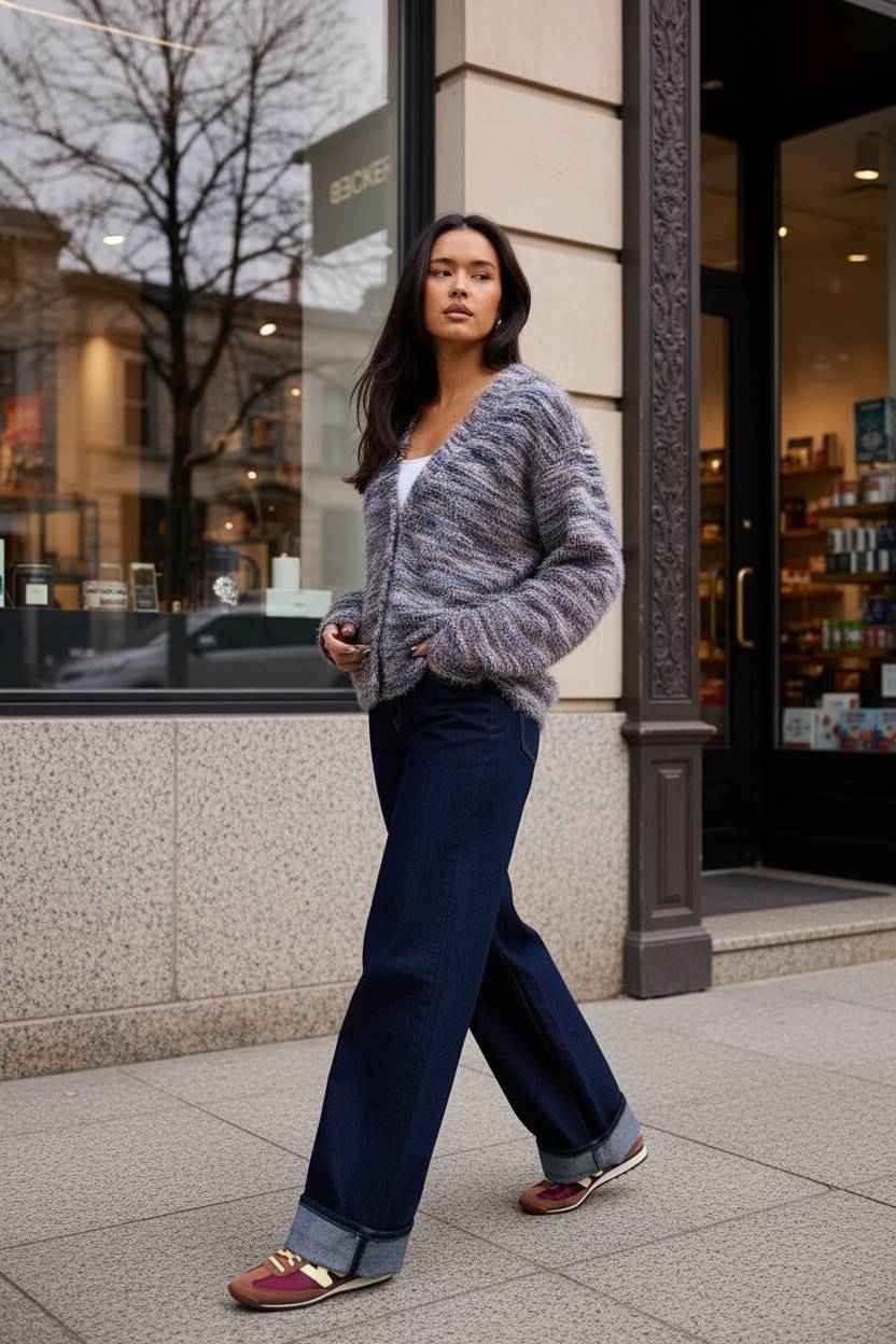 New Retro Fashion Deep V-Neck Maillard Plush Long-Sleeve Knit Cardigan - Fashionpara