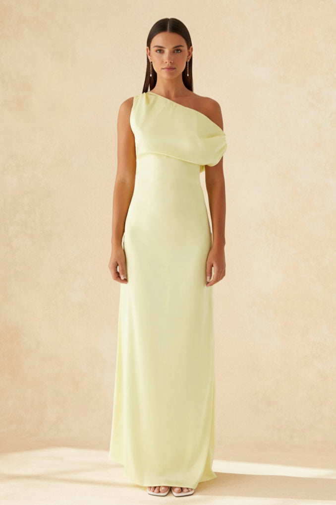 Solid Asymmetric Neckline Formal Dress