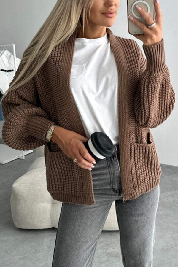 Lady Rin Solid Color V-neck Long-sleeved Cardigan for All