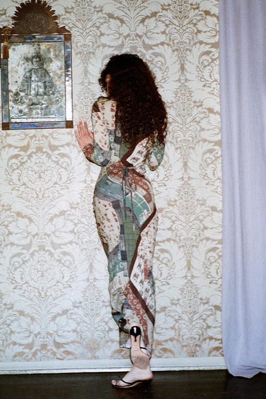 Vintage Floral Print V-Neck Bodycon Maxi Dress