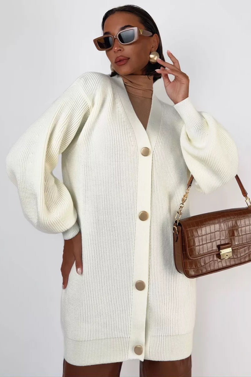 Elegant V-Neck Loose Fit Knit Cardigan for All Seasons