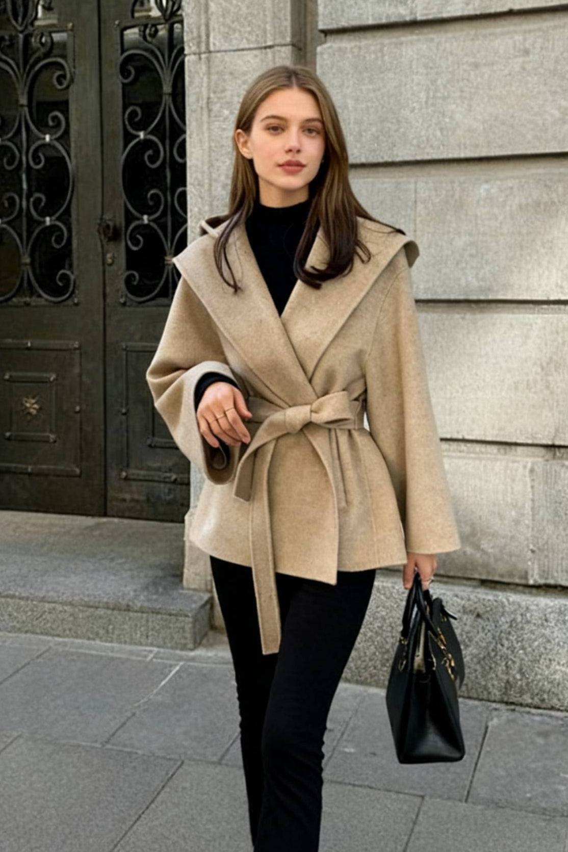Chic Brown Woolen Hooded Overcoat - Fashionpara