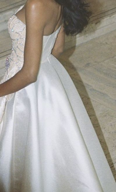 Charming Strapless White Satin Sequin Beaded Formal Bridal Dress Long Wedding Dress D1073