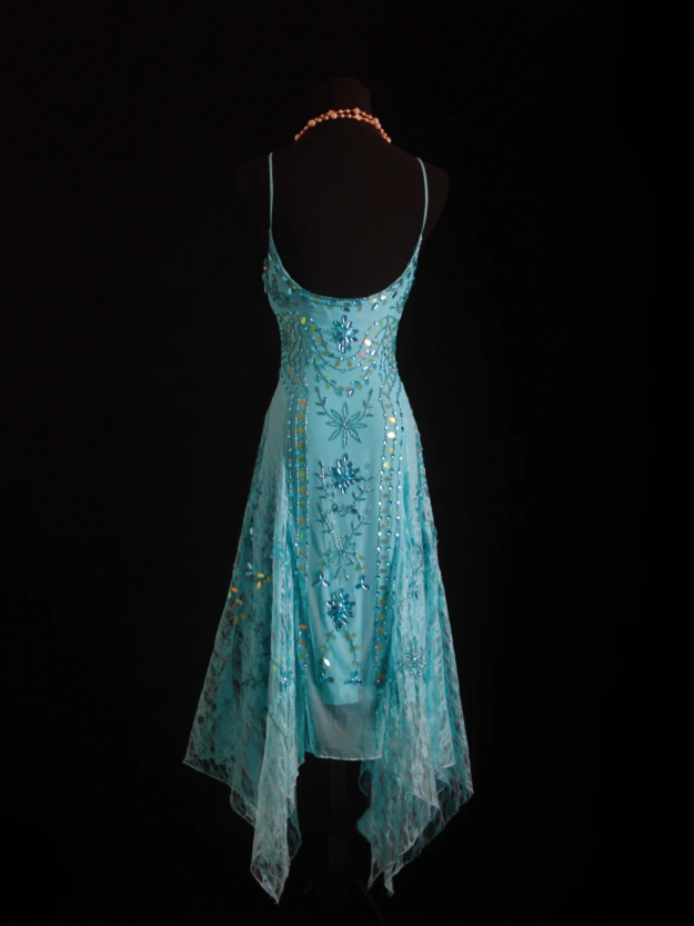 Sparkly Spaghetti Straps Blue Lace Beaded Mermaid Long Party Dress Birthday Prom Dresses D1664