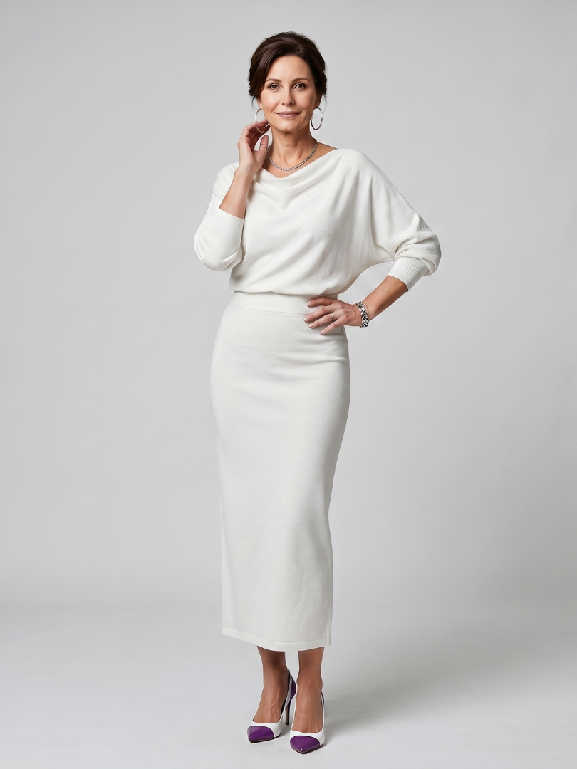Cowl Neck Long Sleeve Fitted Knit Midi Dress 6