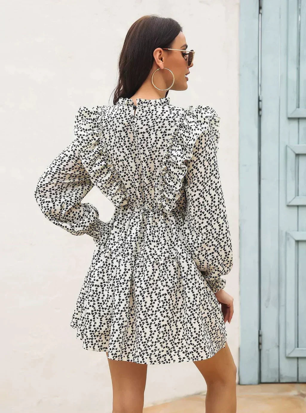 Ditsy Floral Long Sleeve Ruffle Tiered Mini Dress 3