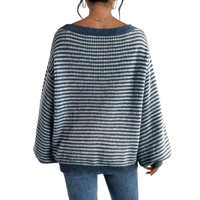 Off Shoulder Striped Drop Shoulder Oversized Sweater 7