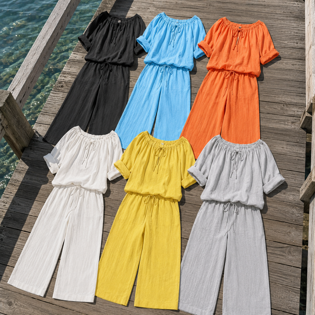 Off Shoulder Top and Wide Leg Pants Two Piece Set 9