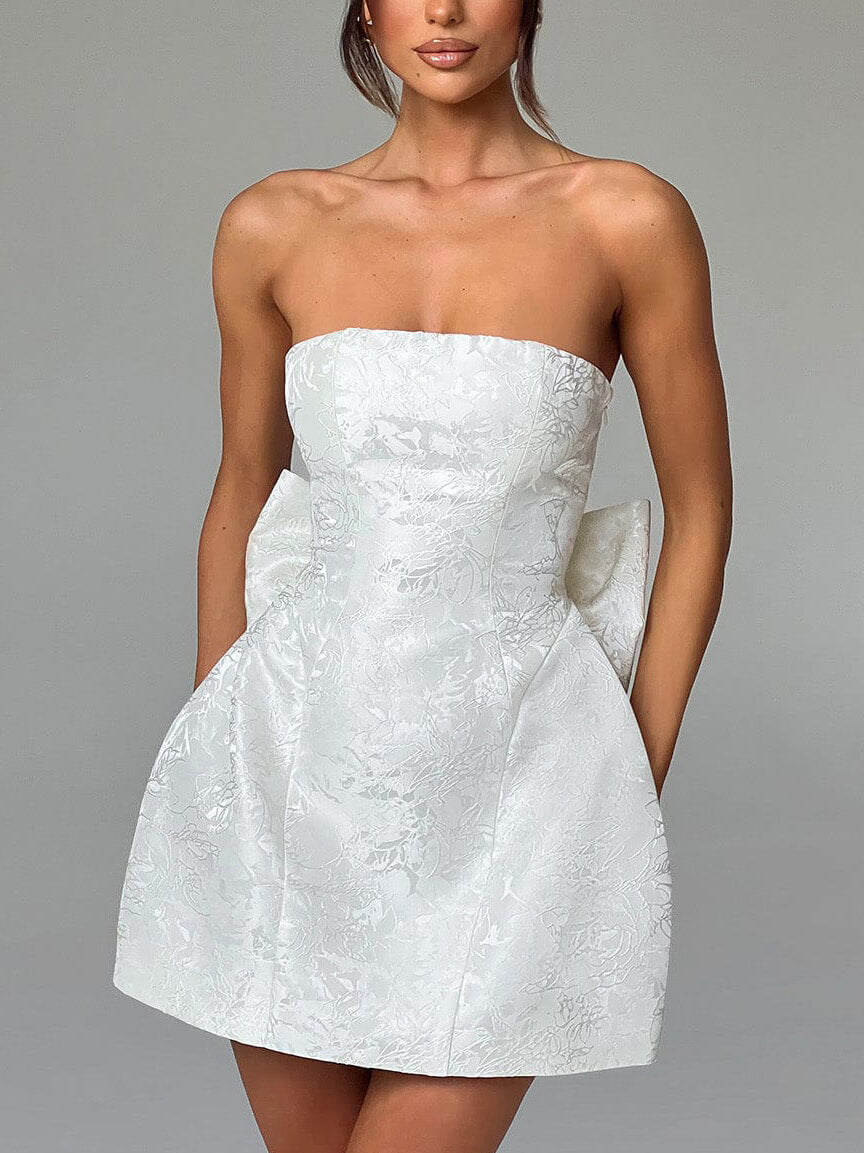 And Sexy Jacquard Tube Top Bow Mini Dress - Fashionpara