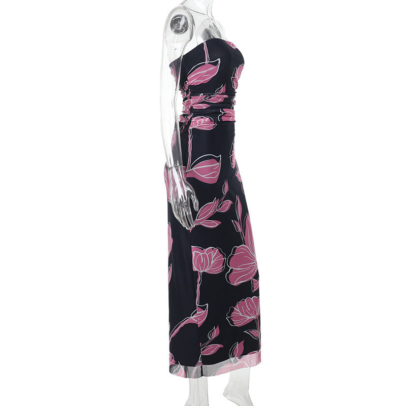 Floral Print Strapless Ruched Bodycon Maxi Dress 7