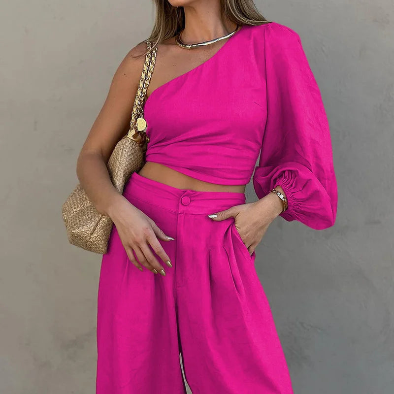 Women's Fashion Unilateral Sleeve Two -piece Suit - Fashionpara