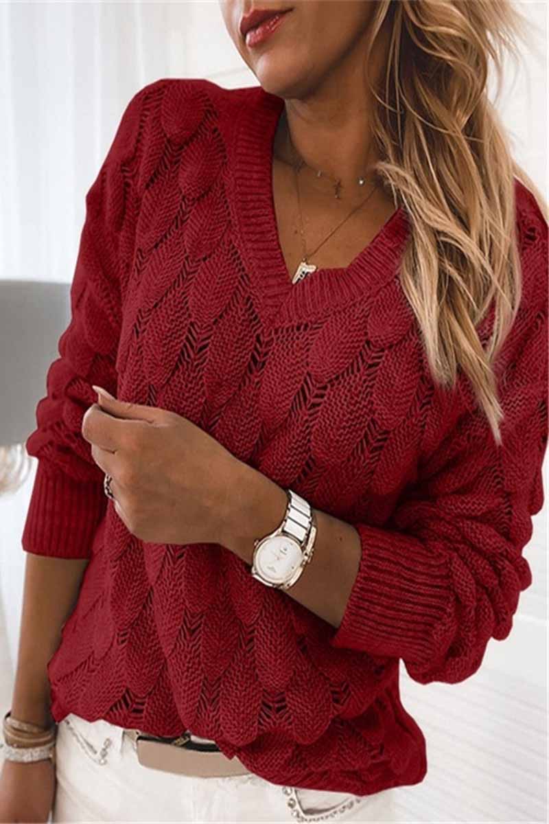 Florcoo Loose V-neck Feather Sweater in Solid Colors