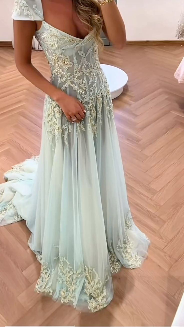 V Neck Tulle Beaded Prom Dress Classy Evening Dress Birthday Gown - Fashionpara