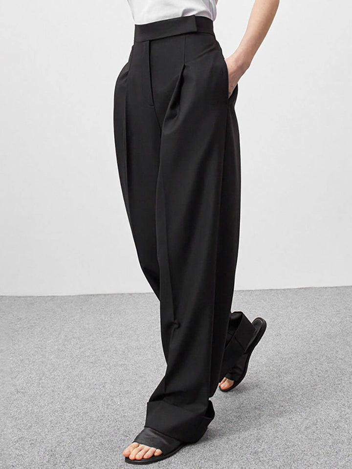Black High-Waisted Floor-Length Wide-Leg Pants - Fashionpara