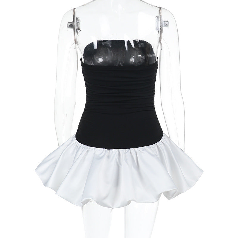 Contrast Strapless Ruched Bubble Hem Mini Dress 7