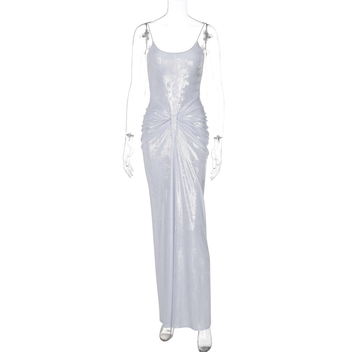 Shimmer Scoop-Neck Spaghetti-Strap Ruched Maxi Dress 7