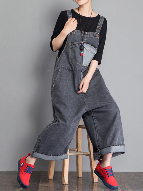 Jackie Thicken Denim Wide Leg Vintage Overall Dungaree - Fashionpara