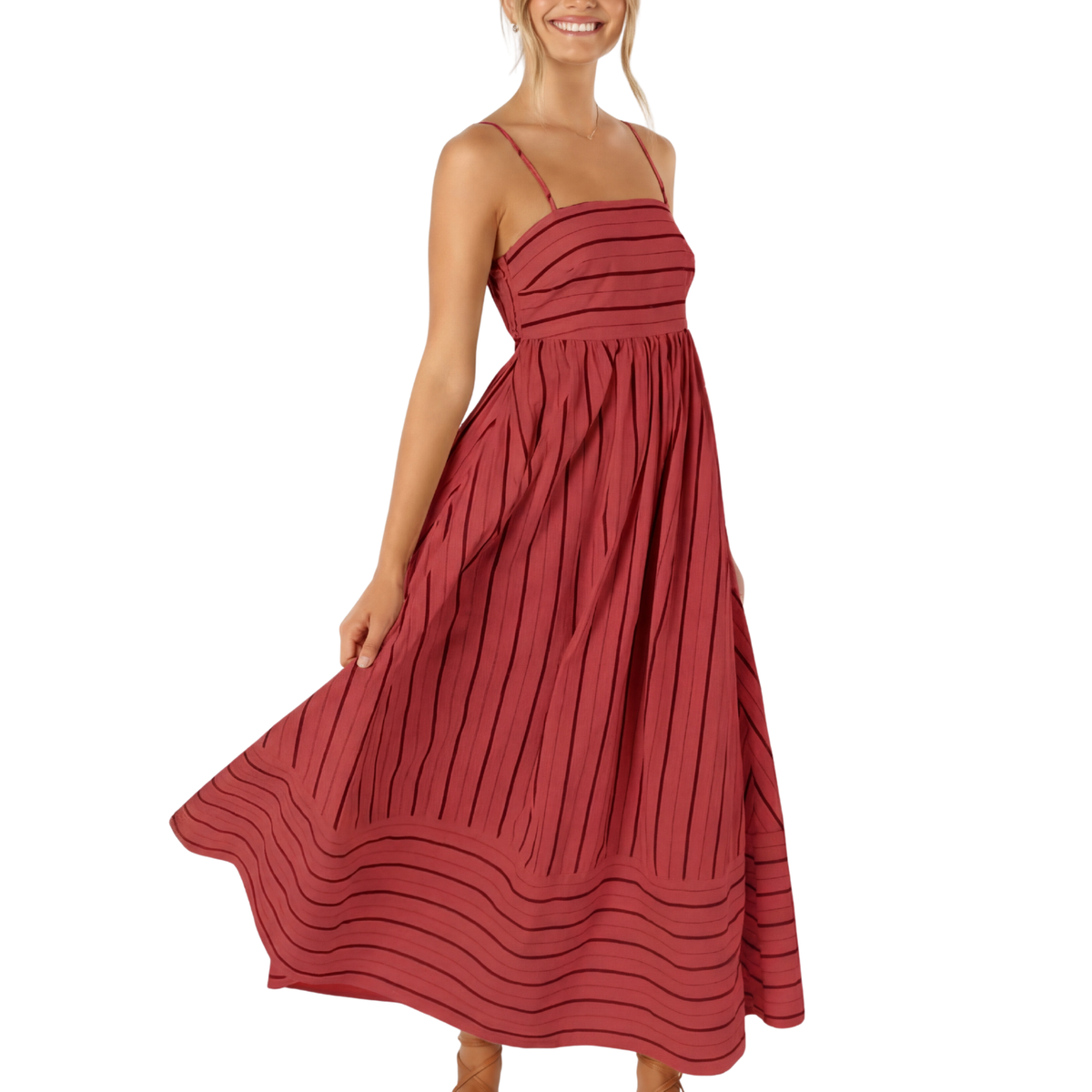 Striped Spaghetti Strap Tiered Maxi Dress 7