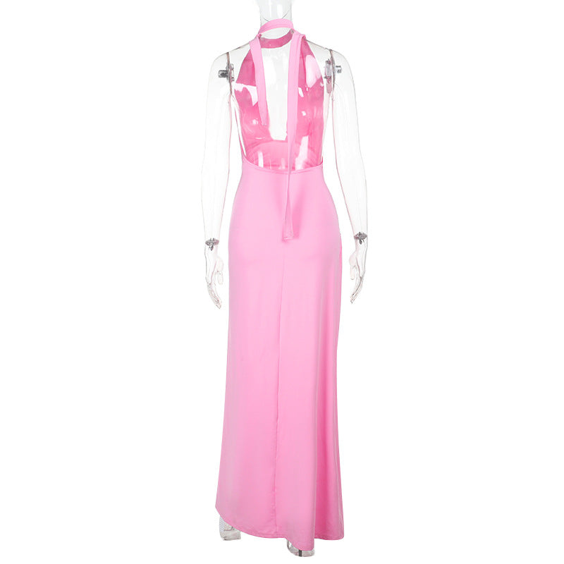 Halter Plunge-Neck Ruched High-Slit Maxi Dress 7