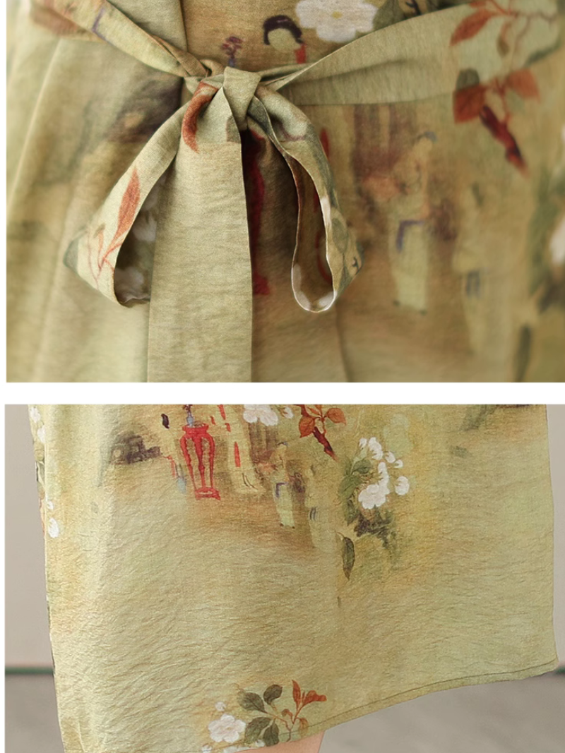 Floral Print Boat Neck Short Sleeve Tie-Waist Midi Dress 6
