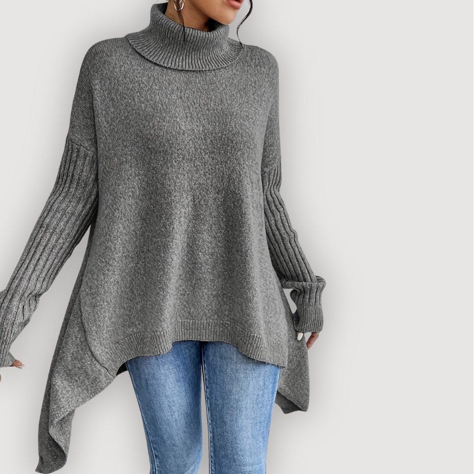 Turtleneck Long Sleeve High Low Oversized Sweater 9