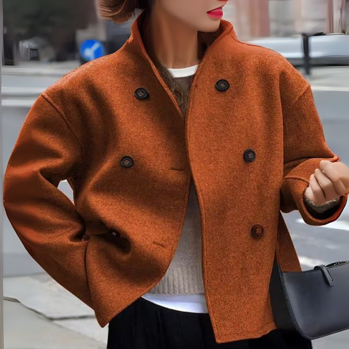 Stand Collar Double Breasted Long Sleeve Cropped Coat 3