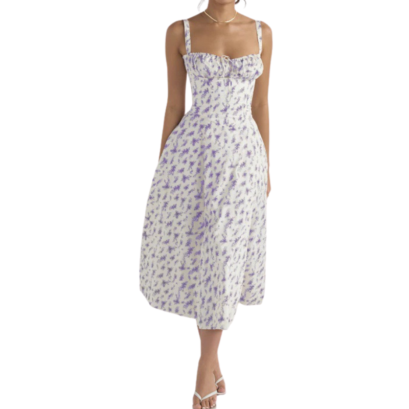 Floral Sweetheart Neckline Ruched Corset Midi Dress 8