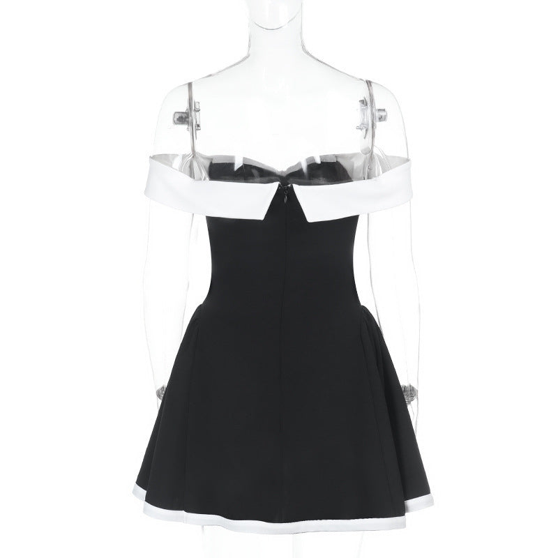 Off-Shoulder Sweetheart Contrast Trim Flared Mini Dress 7