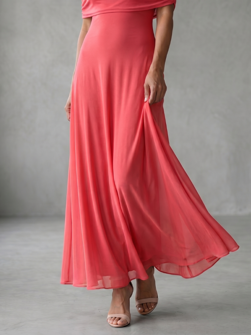 Off Shoulder Ruched Foldover A-Line Maxi Dress 6