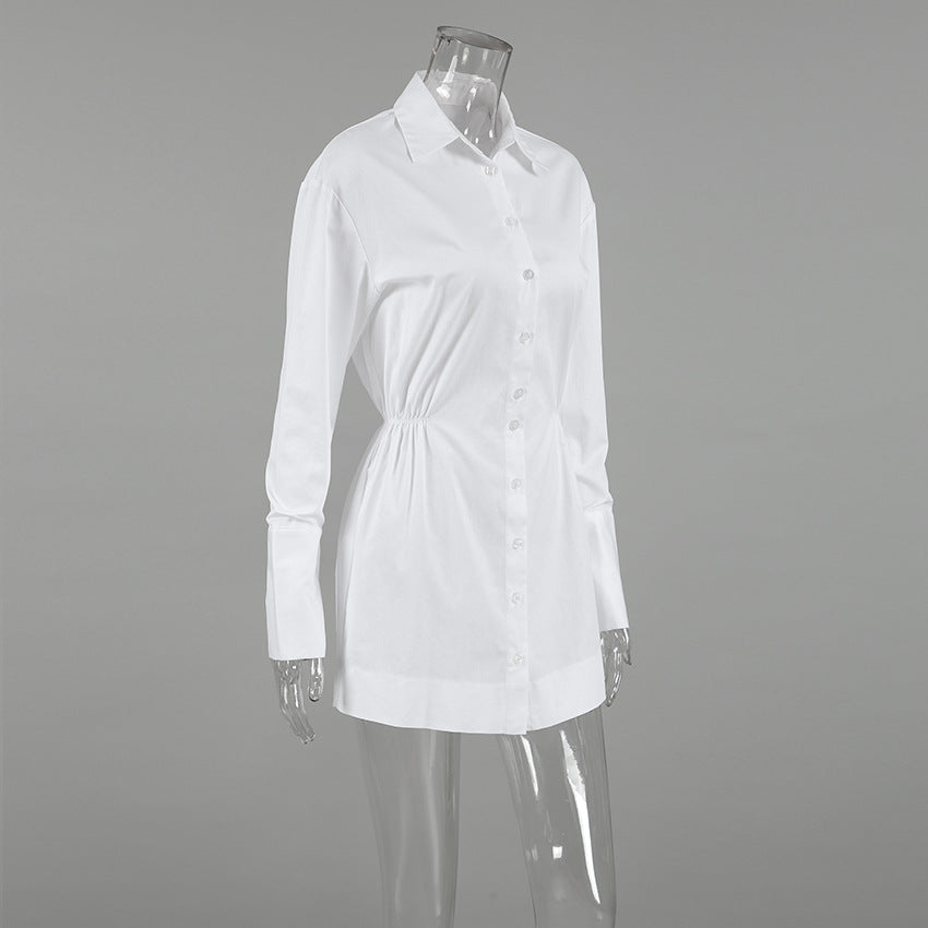 Collared Button-Front Cinched-Waist Shirt Mini Dress 7