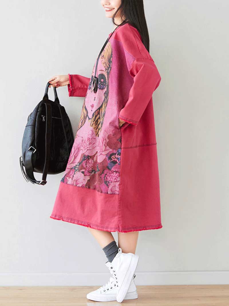 Give Me a Memory Round Neck Cartoon Sweater Midi Dress - Fashionpara